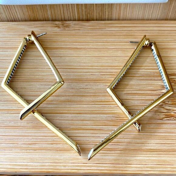 Demarson Mini Yana Earrings Gold Pave Asymmetric Drop Earrings. EUC! - Picture 9 of 9